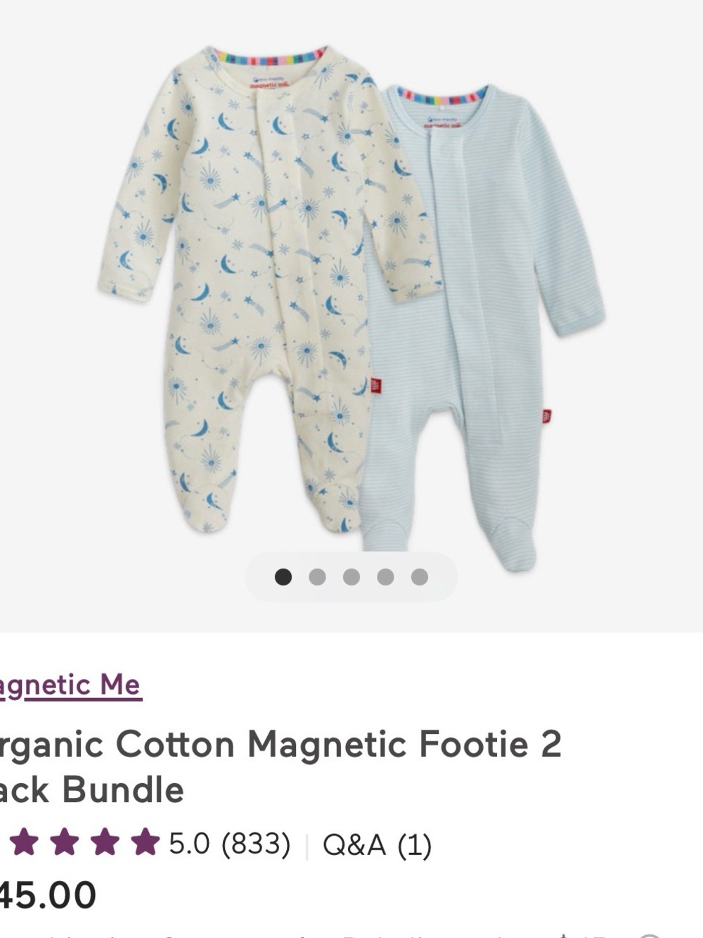 Magnetic Me Blue Moon & Light Blue Stripe Magnetic Footie 2-Pack